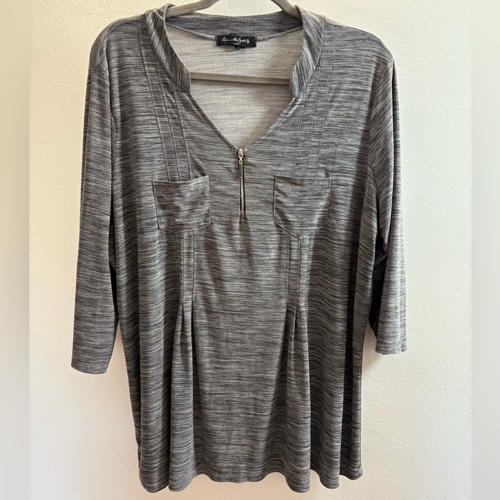 Elie McCarthy Gray Marled V-Neck Blouse 2X